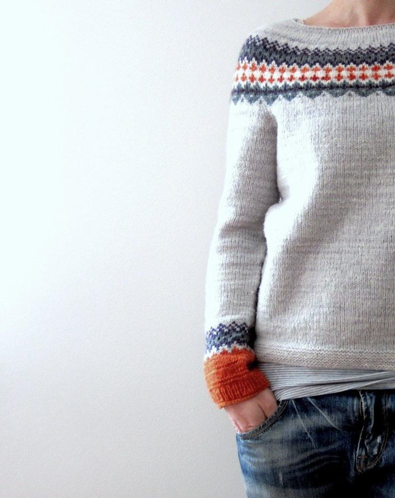 R&B | Grau Strickpullover mit Farbenfrohem Muster Wollmischung Warm und Bequem