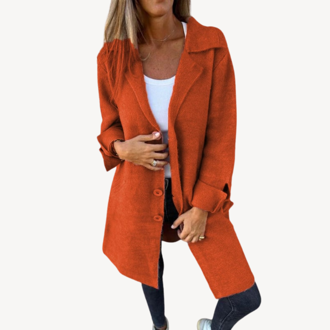 R&B | Frauen Wollmischung Langjacke mit Knopfverschluss