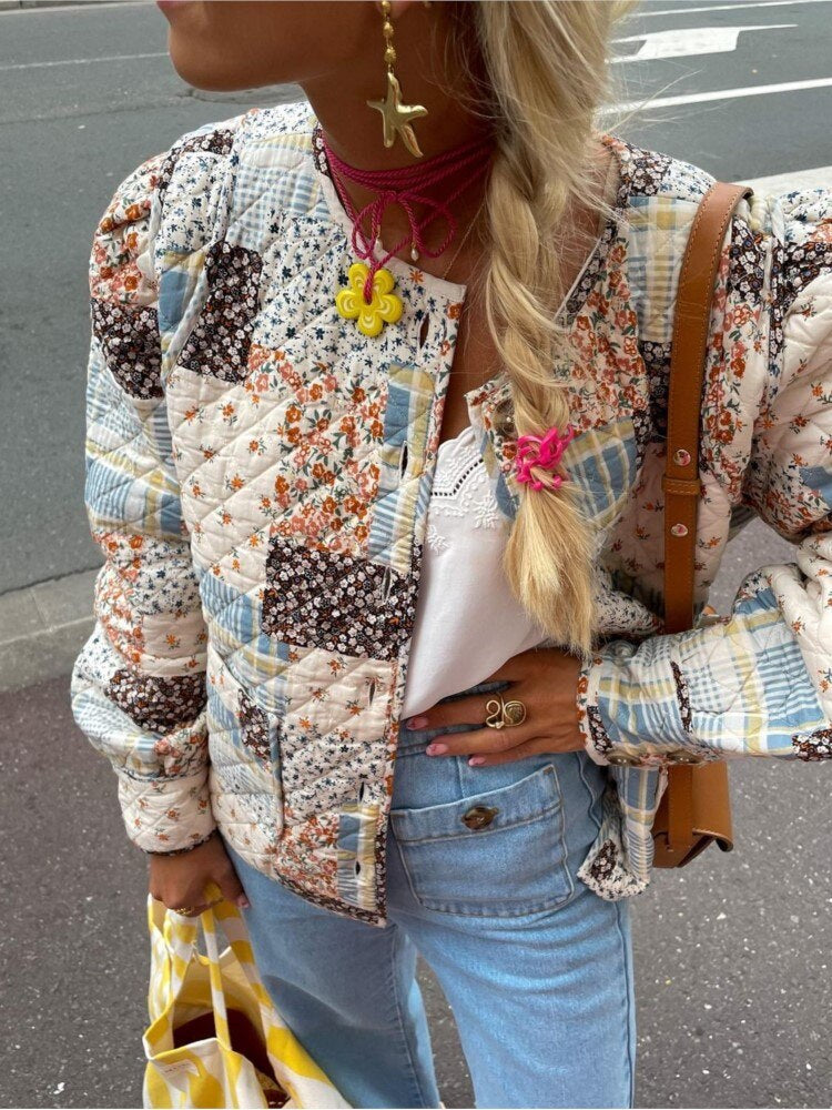 R&B | Steppjacke - Patchwork-Design - Bequem und Lockerer Schnitt - Bohemian-Stil