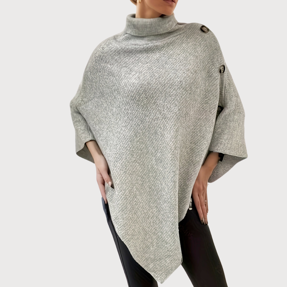 R&B | Asymmetrischer Poncho mit Knöpfen Stricktextur Moderner Stil