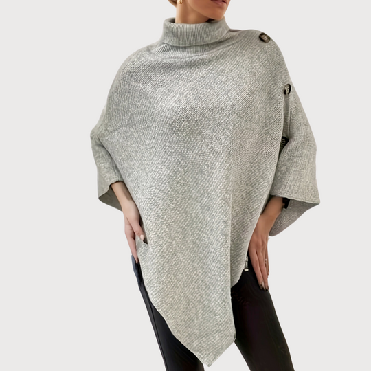 R&B | Asymmetrischer Poncho mit Knöpfen Stricktextur Moderner Stil