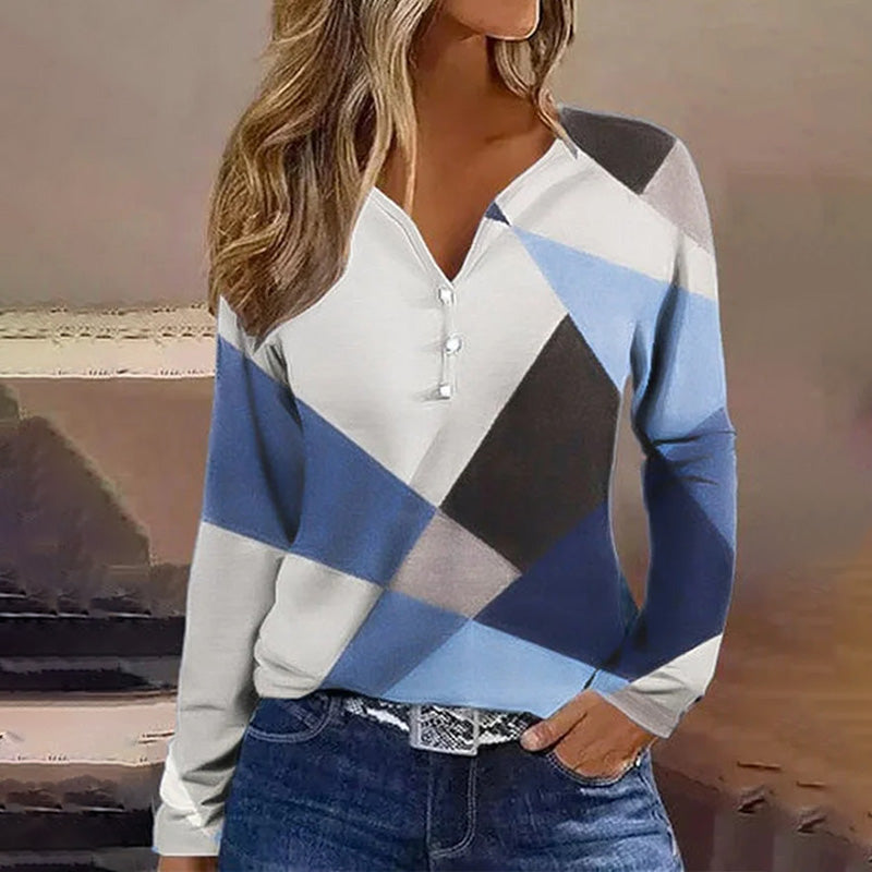 R&B | Bluse Blau und Grau Polyester Modern, Bequem