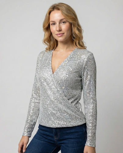 Damen Pullover mit V-Ausschnitt & Glitzer | R&B