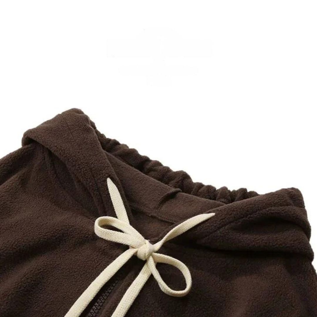 R&B | Fleecejacke mit Kapuze und Patchworkmuster
