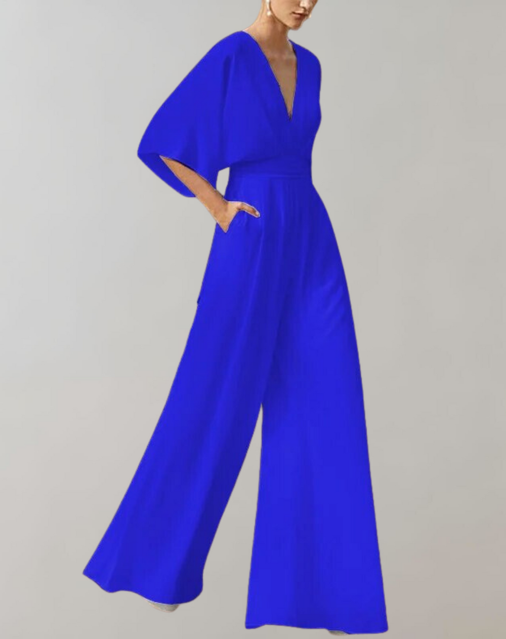 R&B Damen Jumpsuit mit V-Ausschnitt und weitem Bein