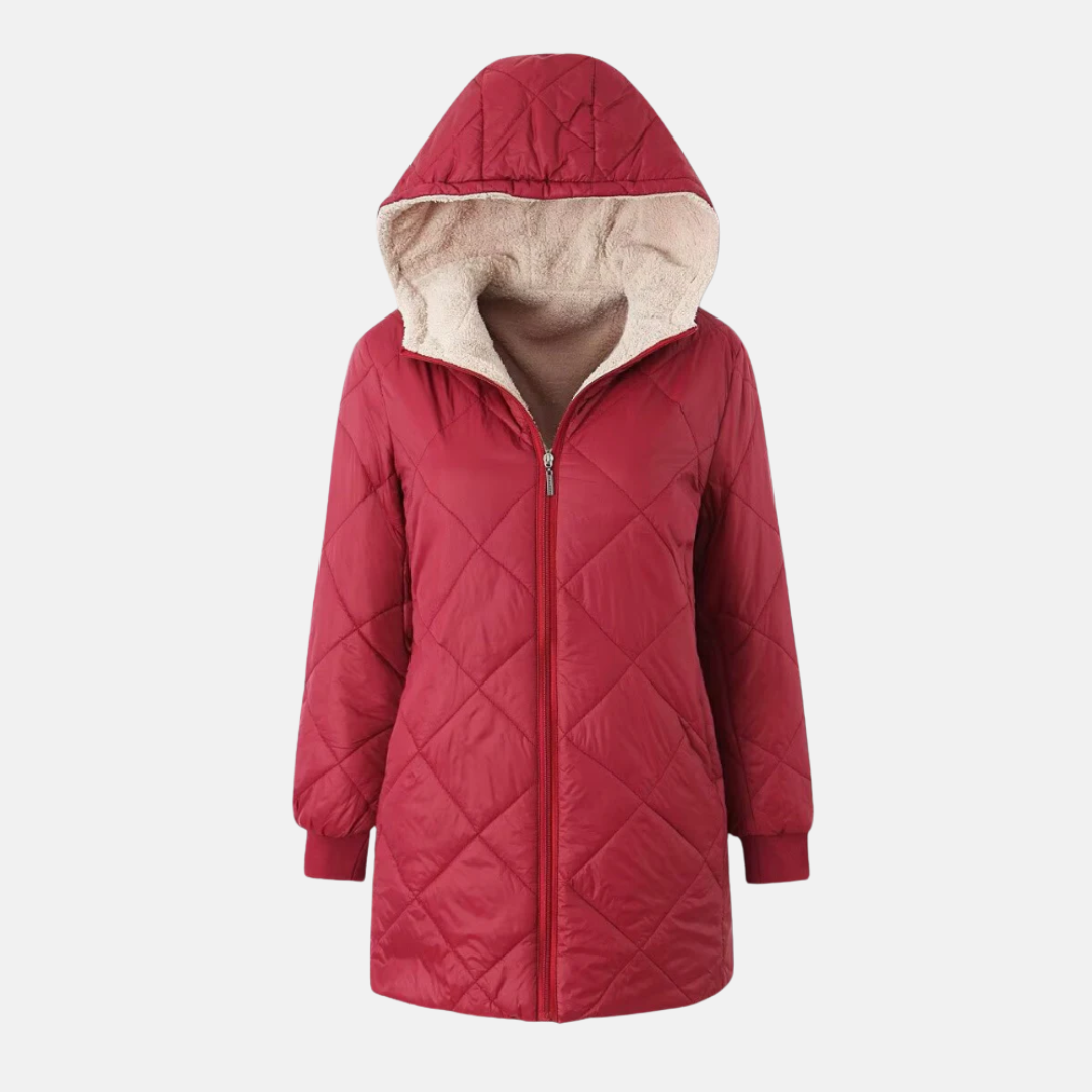 R&B | Gepolsterte Jacke - Wendbares Design - Kapuze - Rautensteppung - Rippkanten