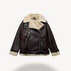 R&B | Damen Faux Shearling Pilotenjacke Braun