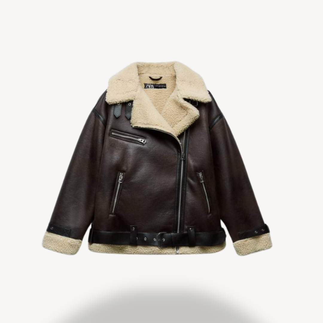 R&B | Damen Faux Shearling Pilotenjacke Braun