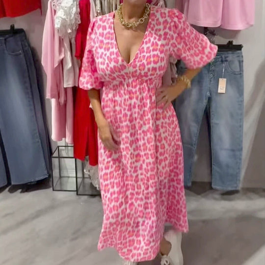 Damen Sommerkleid V-Ausschnitt Print