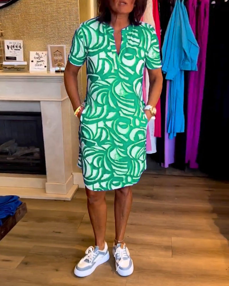 R&B | Lässiges Kurzärmeliges Kleid mit Print