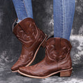 R&B | Westernstiefel Besticktes Leder Spitz Zulaufend Knöchelhoch Blockabsatz