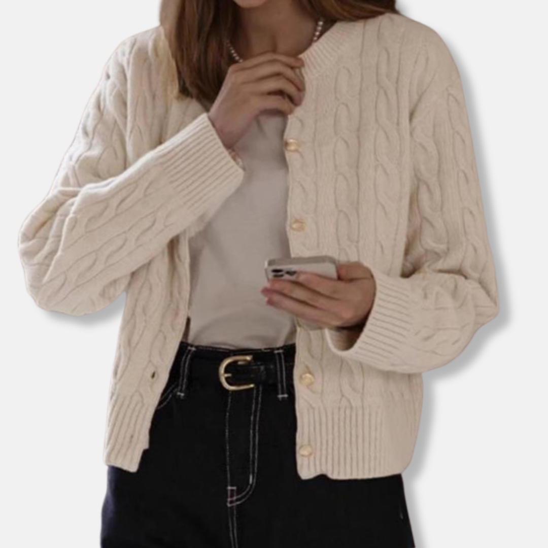 R&B | Wolle Kabelstrick Strickjacke Gekürzter Rundhals Strickjacke