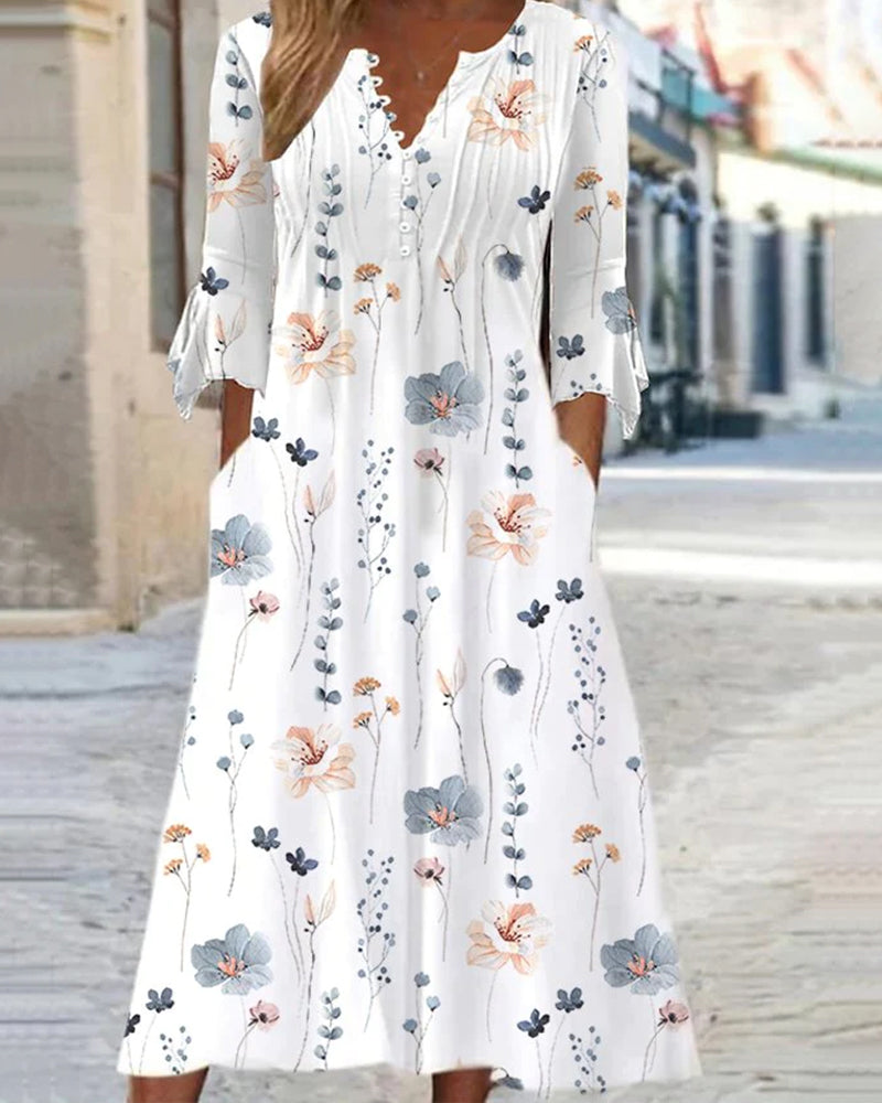 R&B | Modisches Midikleid aus Baumwollmischung mit Blümchenmuster