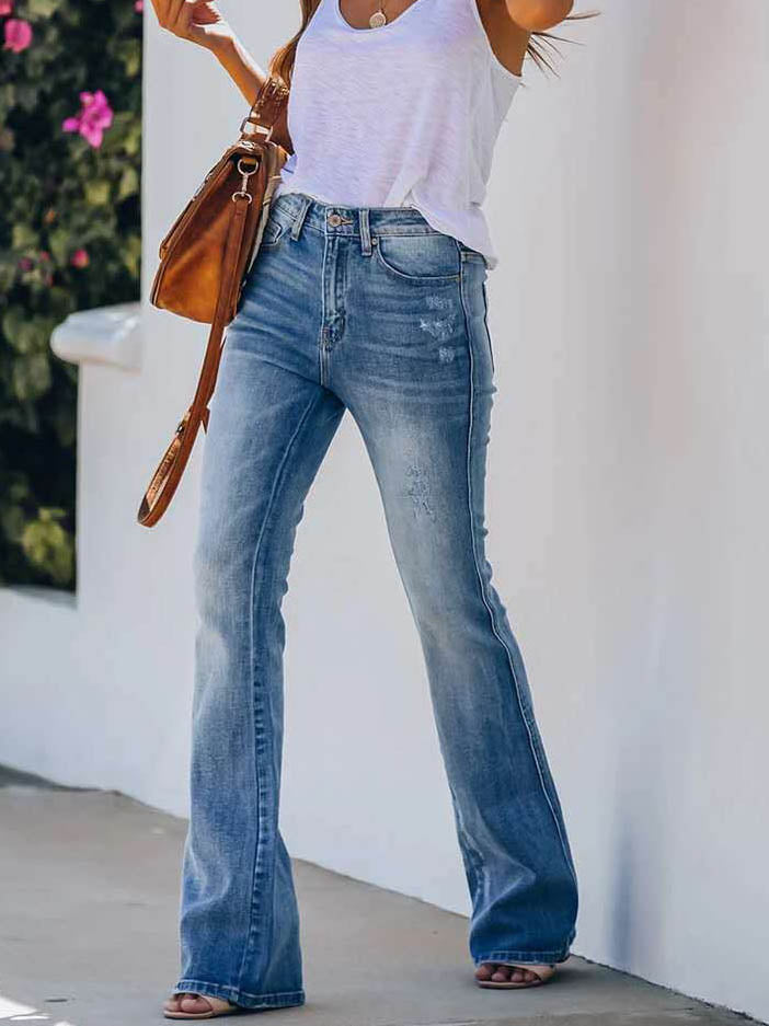 R&B | Reißverschlussverschluss Breite Bein Lange Denim Jeans Hose