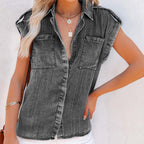R&B | Lässige Damen-Jeansbluse mit kurzen Ärmeln