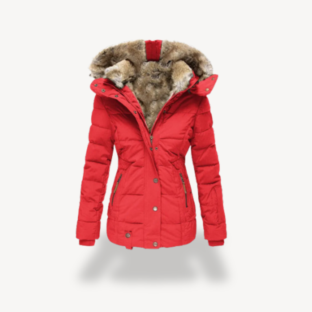 R&B | Damen Pufferjacke mit Kunstpelzkapuze