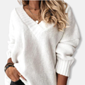 R&B | Wolle V-Ausschnitt Pullover Lockere Passform Rippdetails Pullover