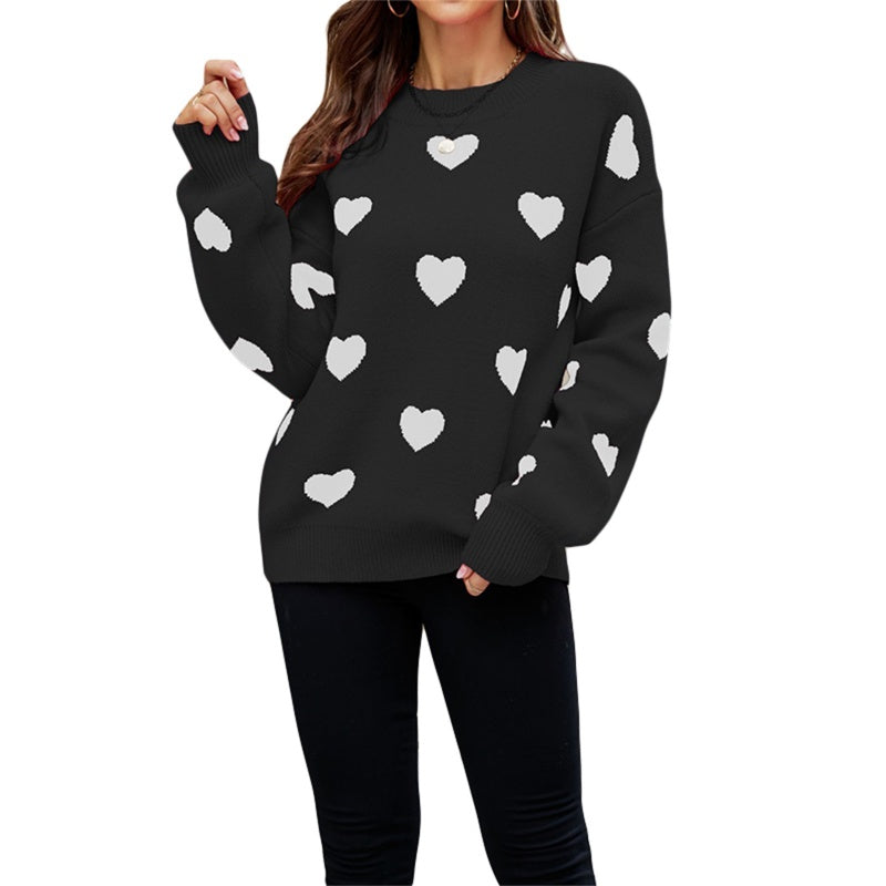 Damen kuscheliger Strickpullover mit Herzmotiv R&B
