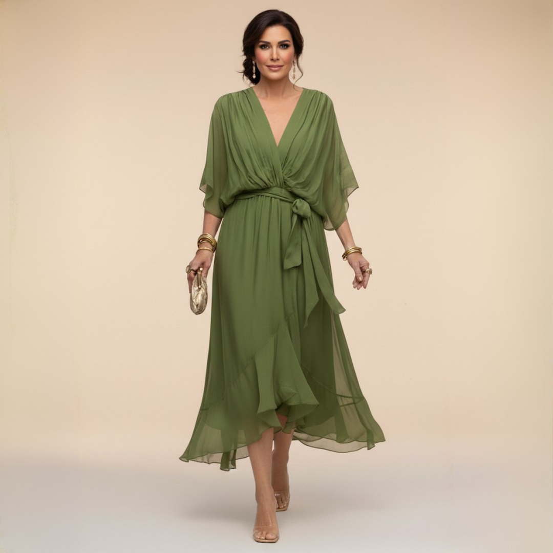 Damen Chiffonkleid V-Ausschnitt Elegant