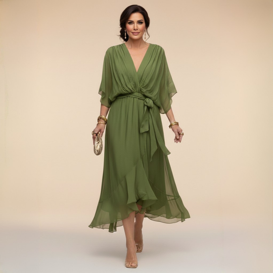 Damen Chiffonkleid V-Ausschnitt Elegant