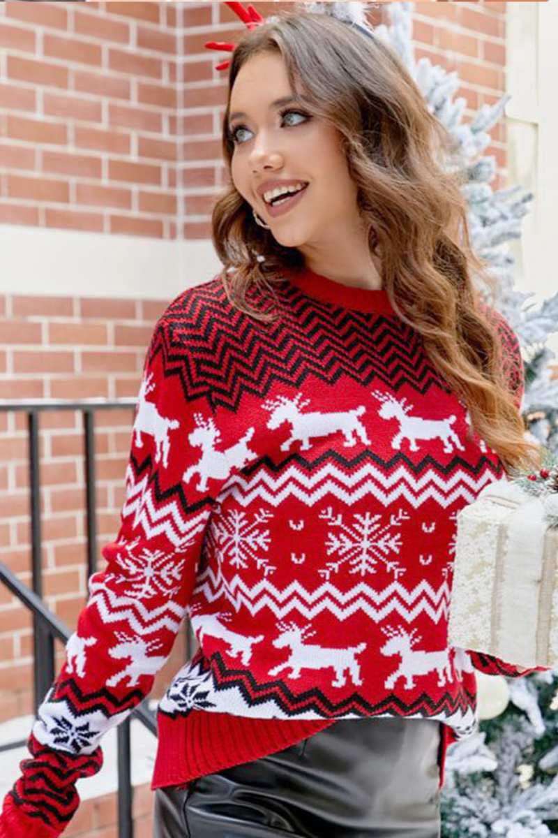 R&B | Gestreifter Weihnachtsren-Strickpullover