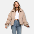 R&B | Puffer-Jacke Wärmeisolierung Kürzere Länge Stehkragen Gerippte Bündchen