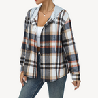 R&B | Damen Karo Button-Down Shaket mit Kapuze