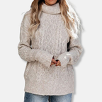 R&B | Rollkragenpullover Kabelstrick Tunika-Längenpullover
