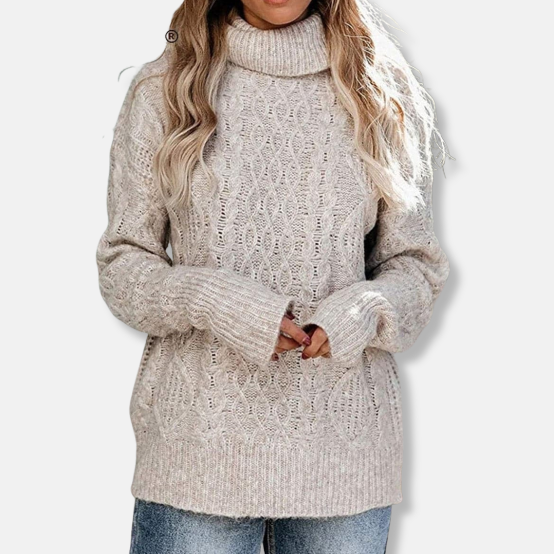R&B | Rollkragenpullover Kabelstrick Tunika-Längenpullover