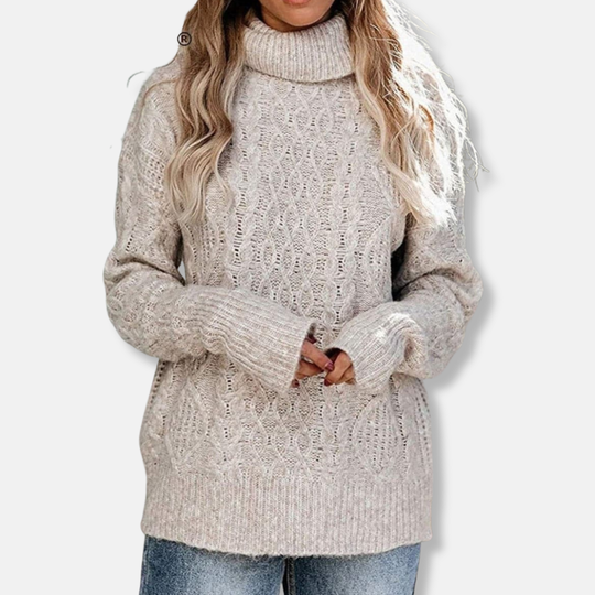 R&B | Rollkragenpullover Kabelstrick Tunika-Längenpullover