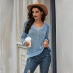 R&B | Strickpullover Lockere Passform V-Ausschnitt Rippstruktur Lange Ärmel