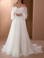Romantisches Off-Shoulder Langarm Weißes Brautkleid für Hochzeit | R&B