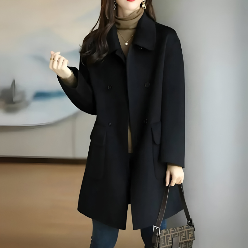 R&B | Warme Damen Wolljacke mit Langer Passform und Knopfverschluss