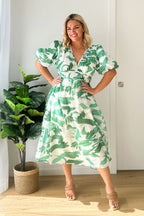 R&B | Real Love Print Puffärmel Maxi Kleid