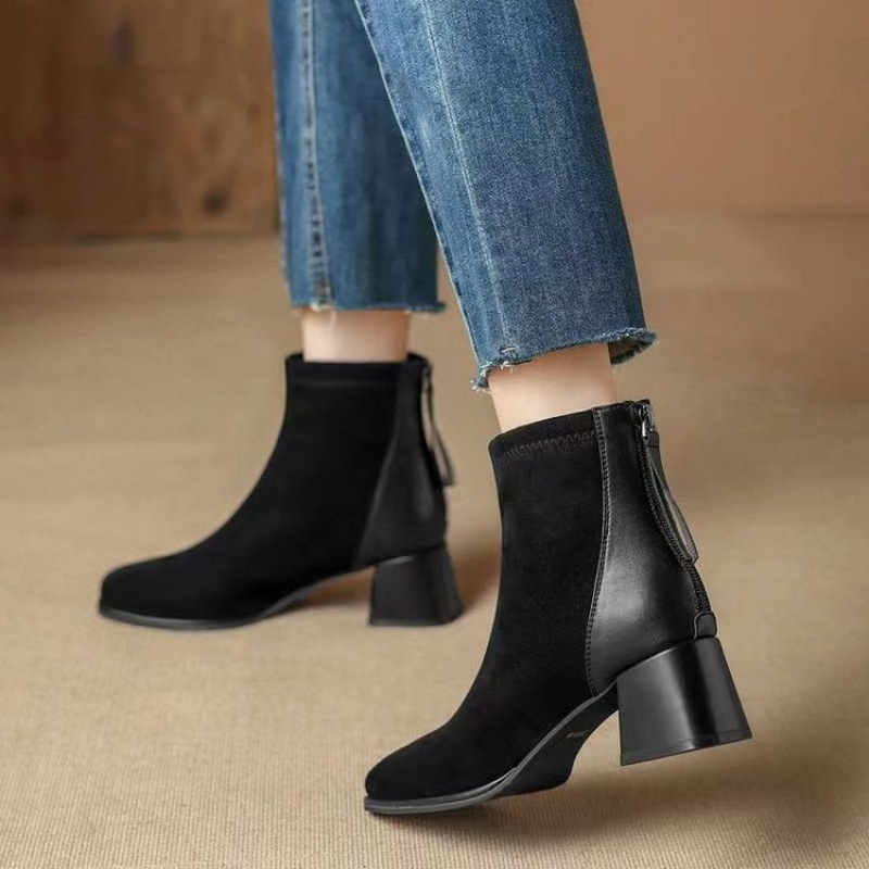 Stilvolle Blockabsatzstiefel mit Reißverschluss hinten R&B
