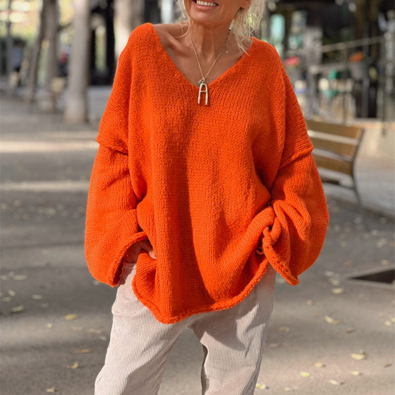 R&B | Locker Gestrickter Damenpullover mit V-Ausschnitt
