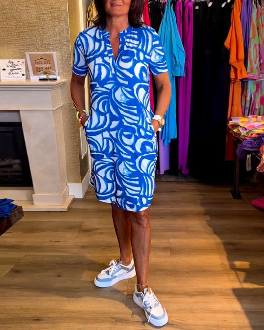 R&B | Lässiges Bedrucktes Kleid mit Kurzen Ärmeln