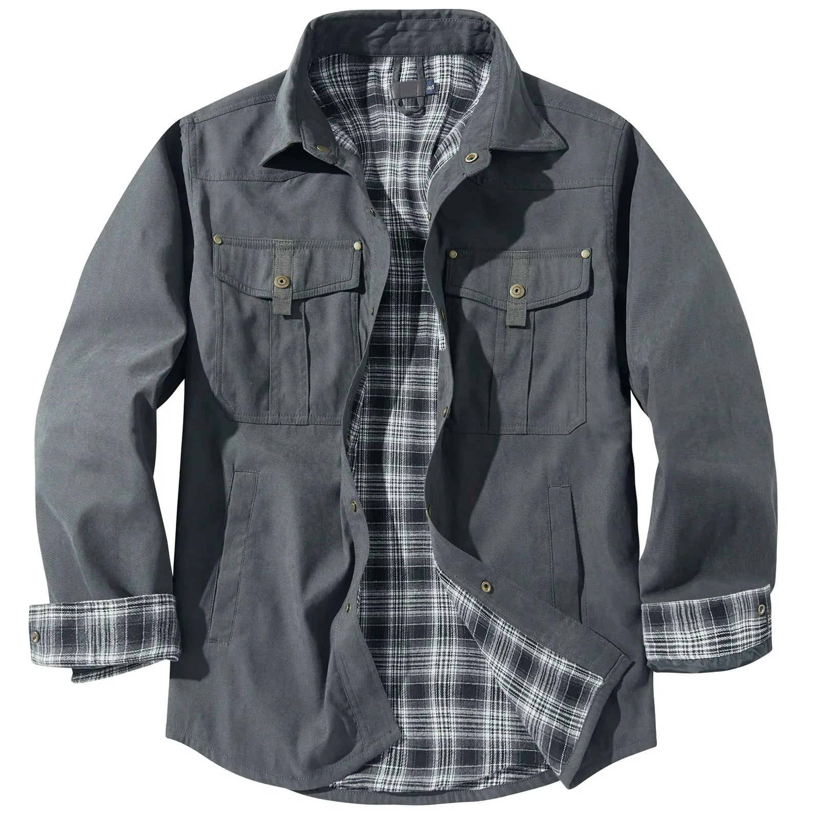 R&B | Plus Size Flanell Herrenjacke mit Karomuster und Abnehmbarer Kapuze