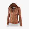 R&B | Damen Wasserdichte Lederjacke mit Kapuze