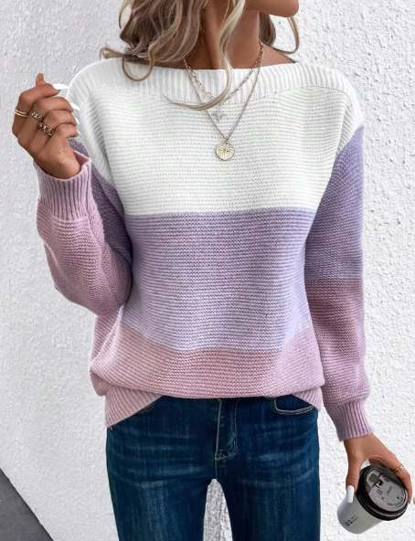 R&B | Elegante Dreifarbige Patchwork-Pullover