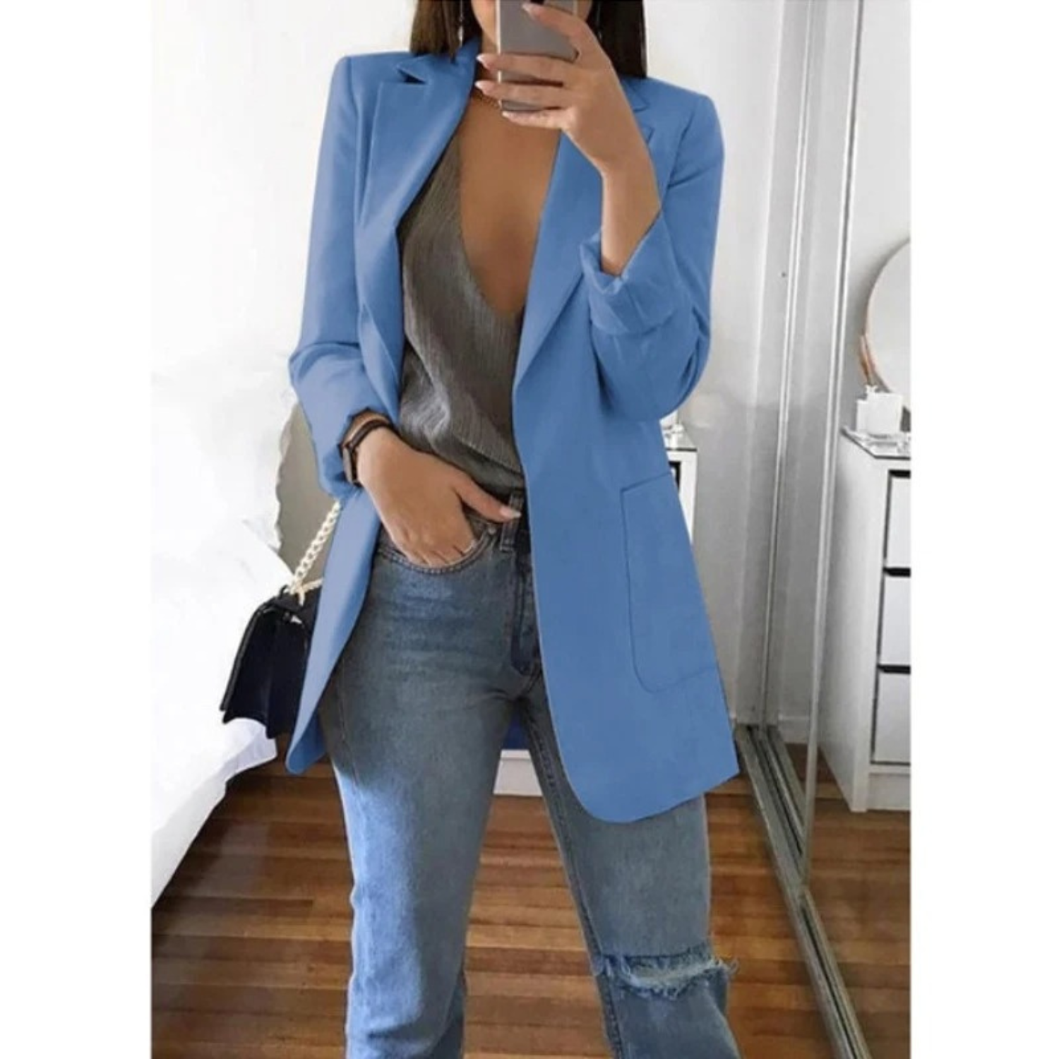 Doppelreihiger Blazer mit Druck, Damen Bürooutfit