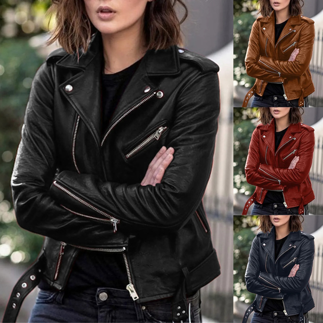 R&B | jacke Damen Biker Modell mit Gürtel und Reißverschlussdetails