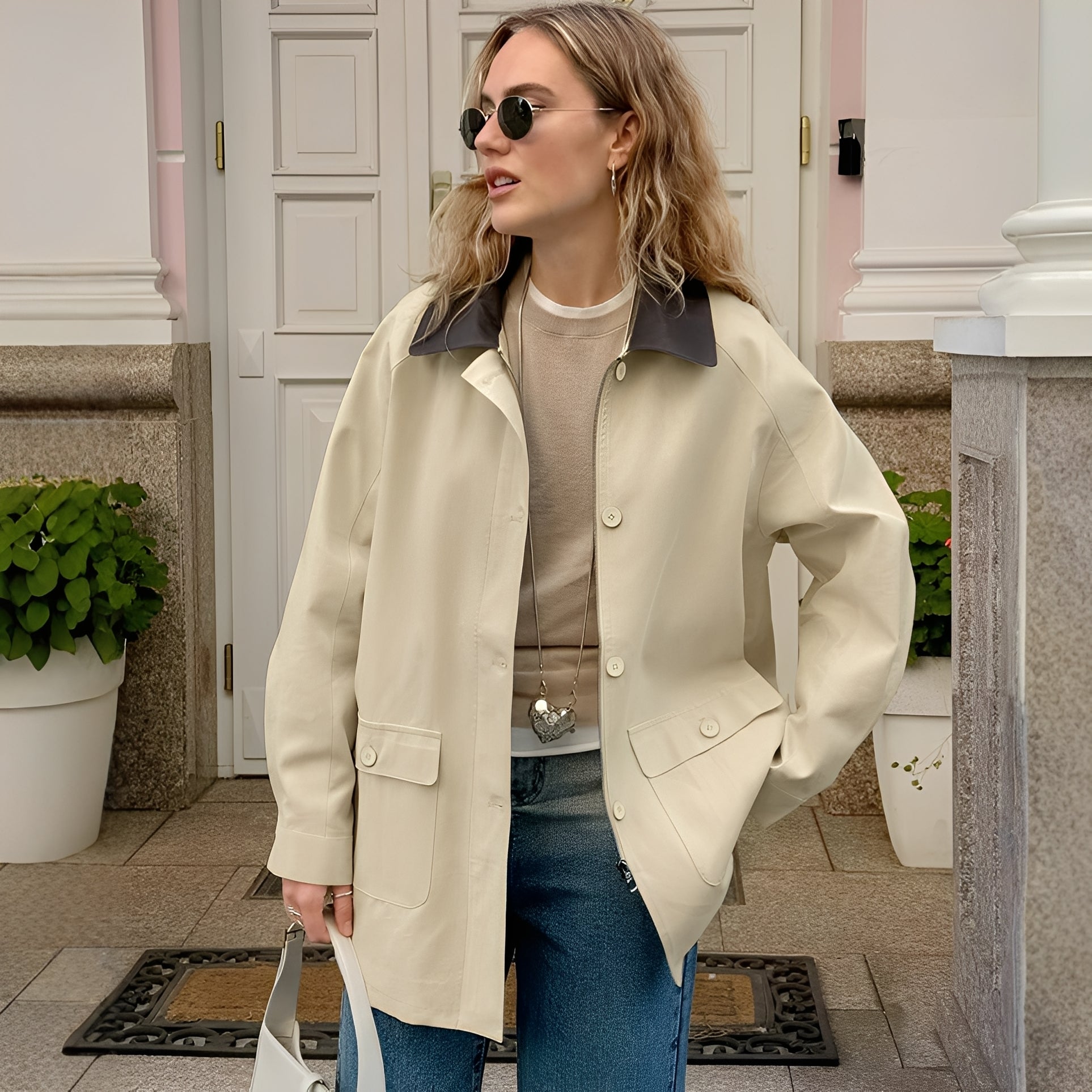R&B | Trendige, locker sitzende Damenjacke mit Polokragen