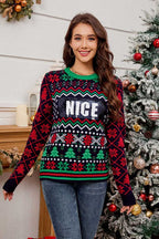 R&B | Pailletten bestickter Weihnachts-Jacquard-Strickpullover