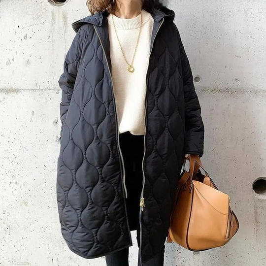 R&B | Stylische gepolsterte Jacke mit Kapuze und langem unifarbenem Design ideal für Herbst/Winter