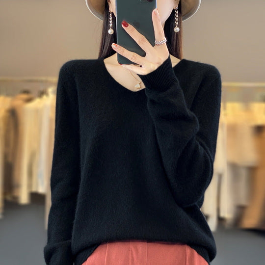 R&B | Lockerer Damenpullover mit V-Ausschnitt für Herbst und Winter