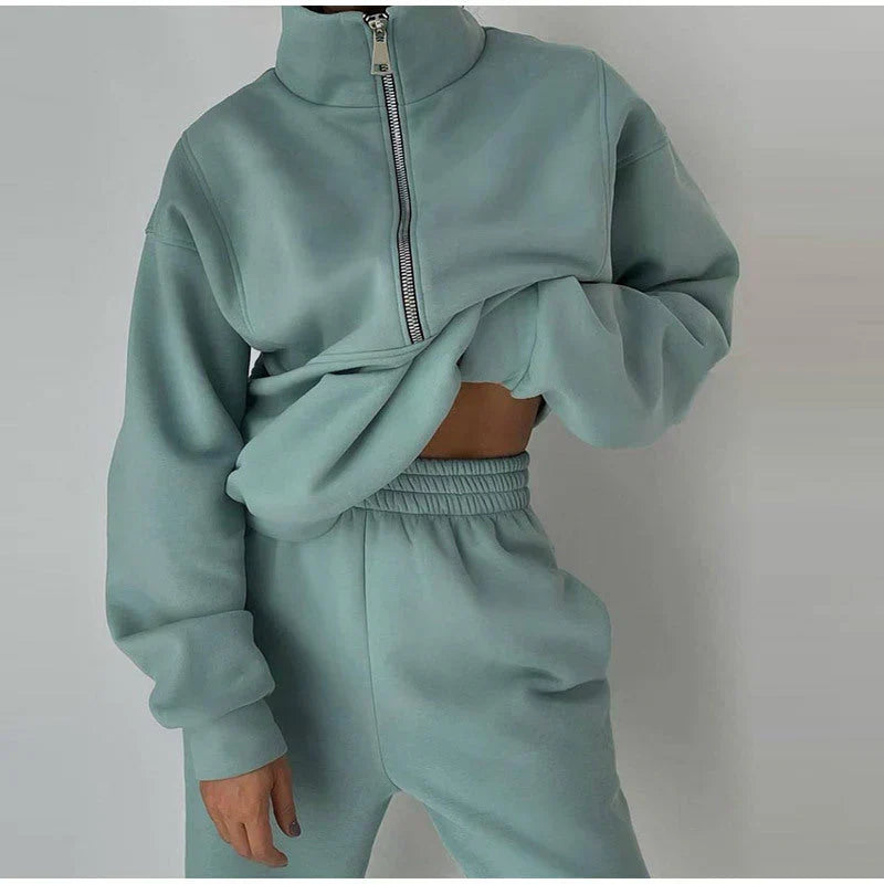 R&B | Sweatshirt - Damen Herbst Halb-Zip Trainingsanzug Set