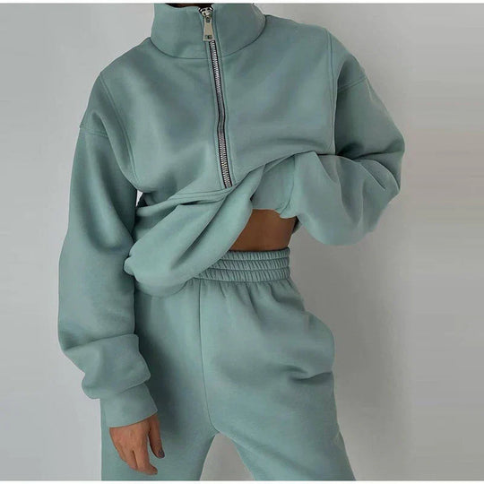 R&B | Sweatshirt - Damen Herbst Halb-Zip Trainingsanzug Set