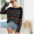 R&B | gestreifter V-Ausschnitt-Strickpullover für lässig-schicke Looks