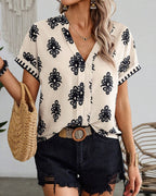 R&B | Kurzärmlige Elegante Bluse mit Druck